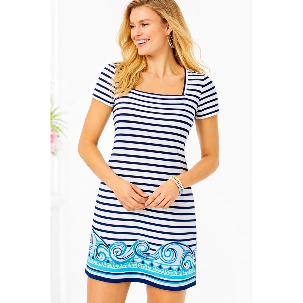 F1 LILLY‎ PULITZER Rexa T-shirt Dress In True Navy On The Horizon Stripe Small
